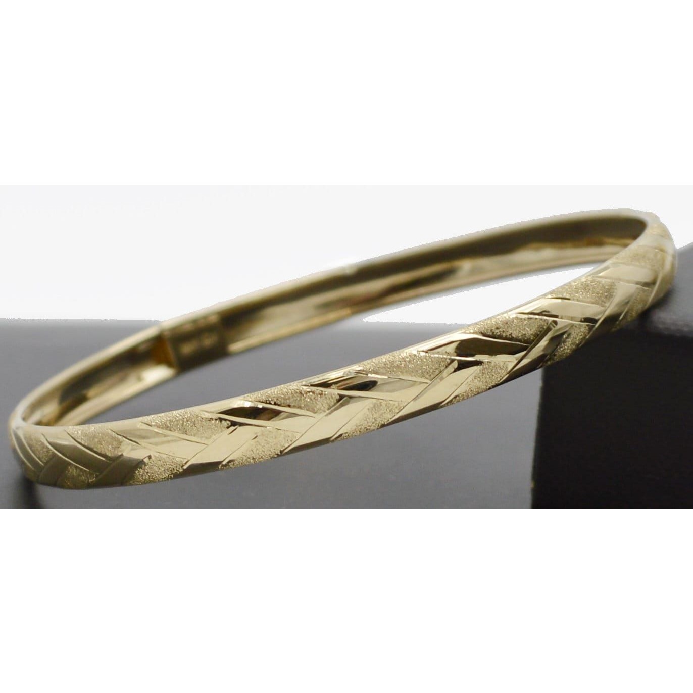 Real 10k Solid Yellow Gold X Design Matt & Shiny Bangle Bracelet 6.4mm 7"-8"